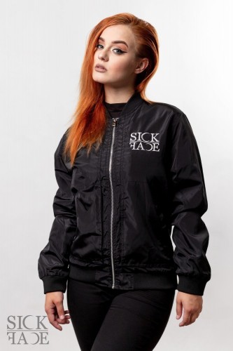 Black ladies windbreaker with the SickFace logo on the upper right chest.