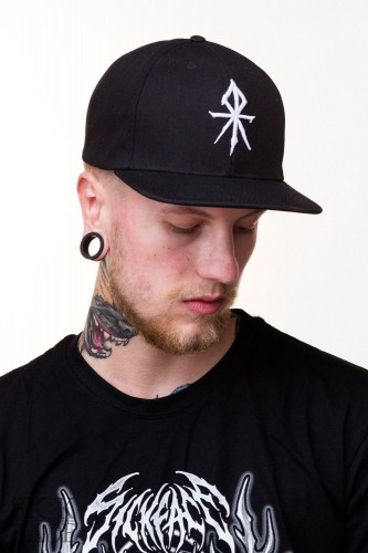 Black snapback with SickFace rune embroidery.
