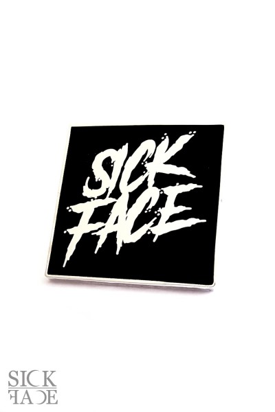 Square enamel pin with the SickFace brand logo.