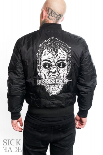 Unisex black SickFace bomber jacket with Zombie embroidery on the back.