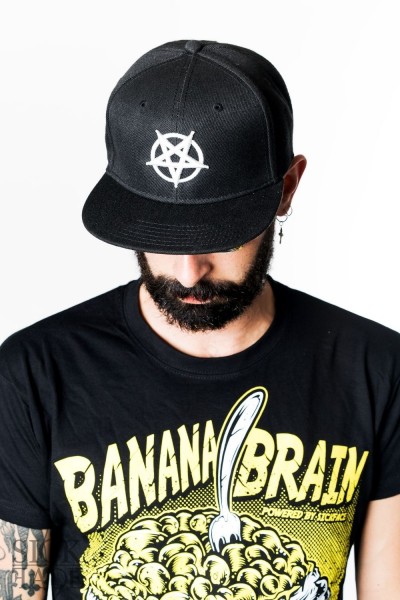 Snapback with a 3D inverted pentagram embroidery on front.