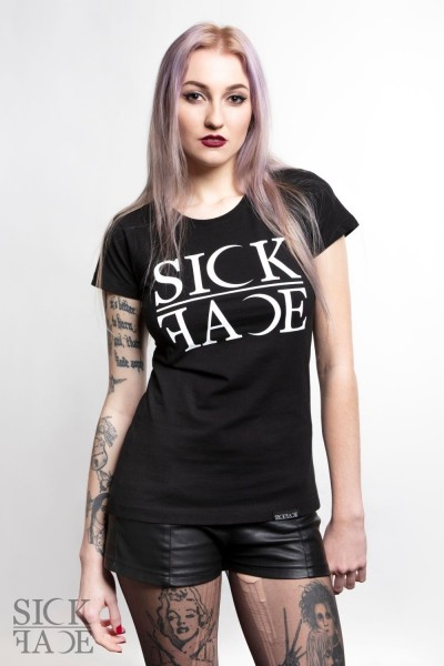 Black ladies SickFace T-shirt with brand logo.
